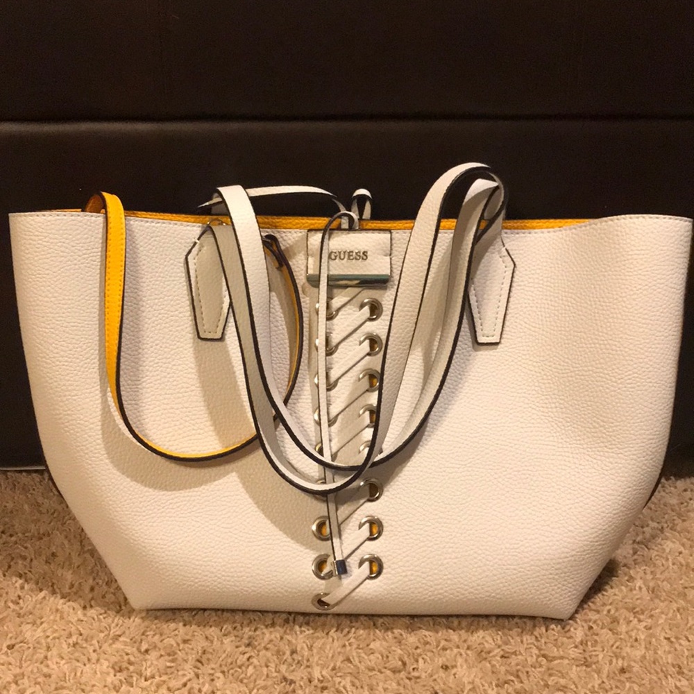 *NEW* GUESS- Bobbi Inside Out Tote- White/Yellow